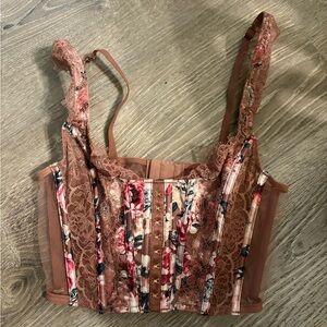 Victoria's Secret Floral Lace Bustier in Pink and Brown